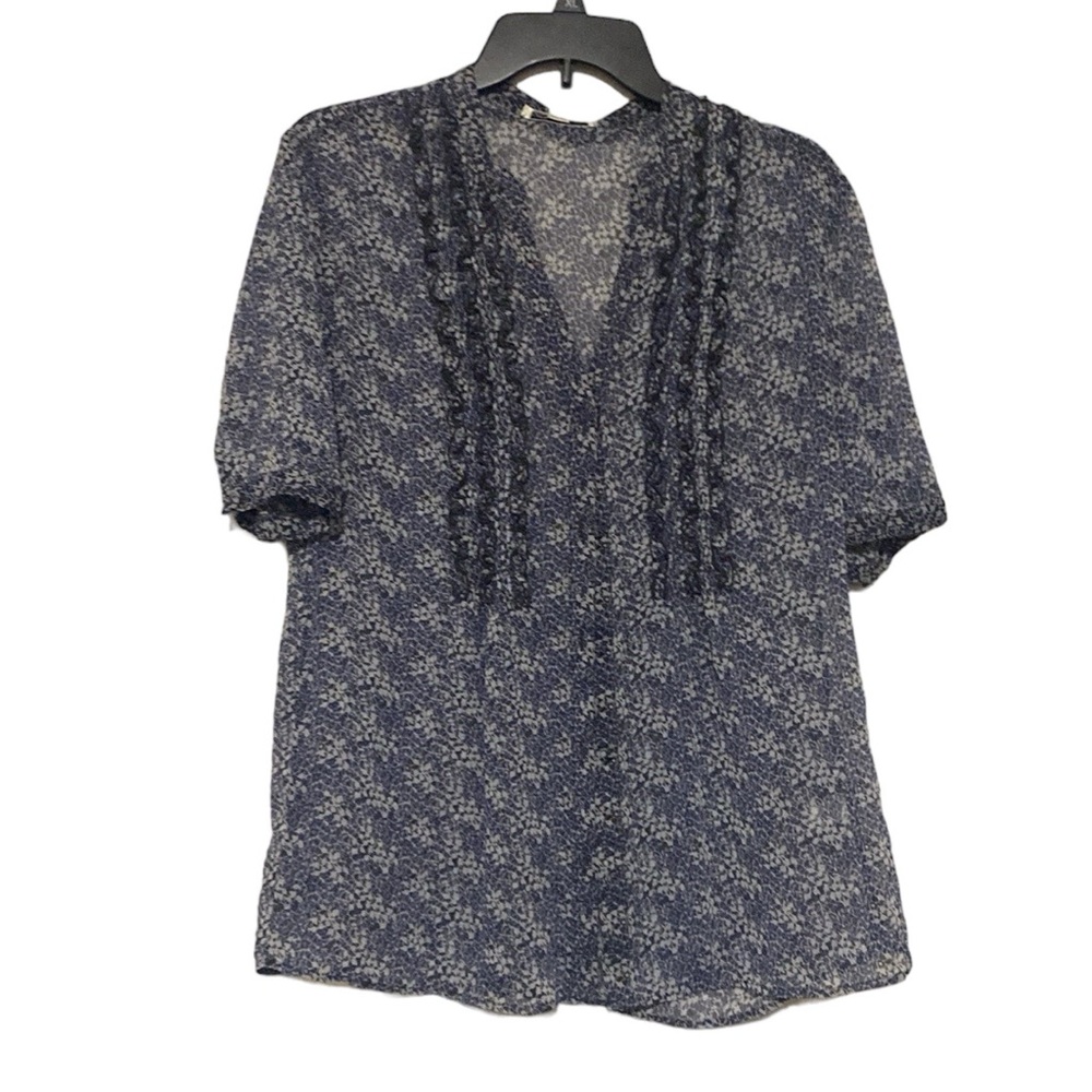 Banana Republic Beautiful Floral Sheer Ruffle Blouse Short Sleeve - Size L